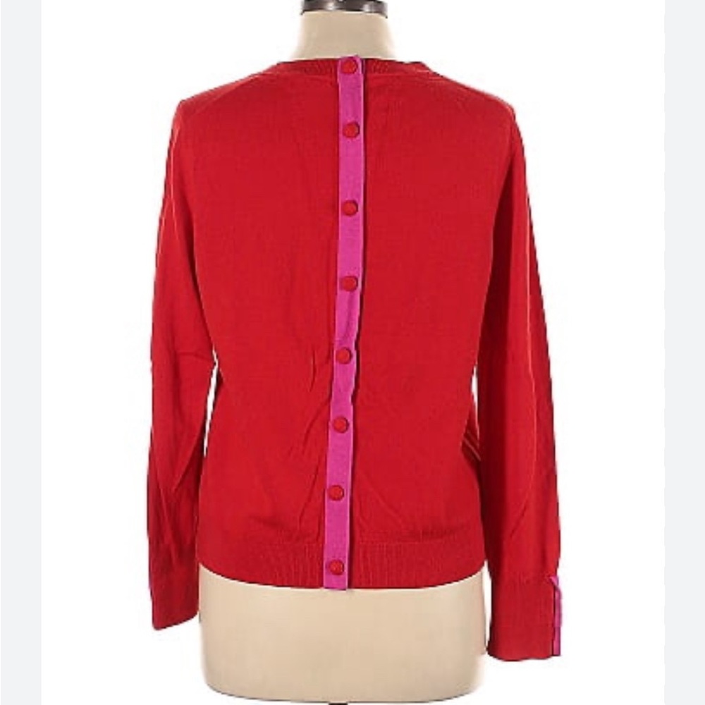 Boden Pink and Red Pullover Sweater, Color Block Pink Button Back Detail - NWT